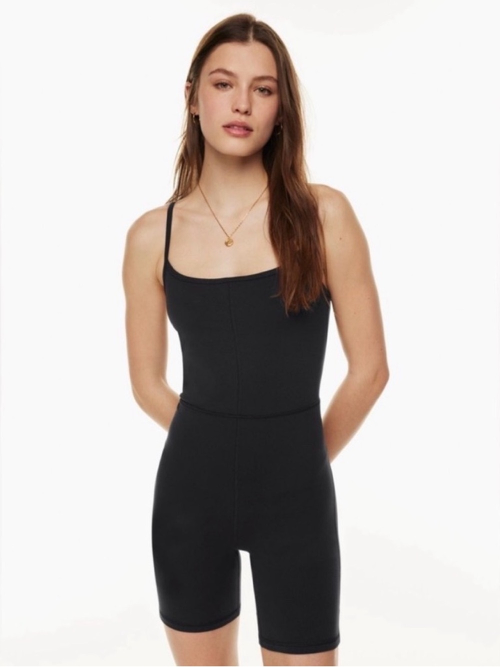 Like New Wilfred Black Fitted Spaghetti-Strap Shorts Romper